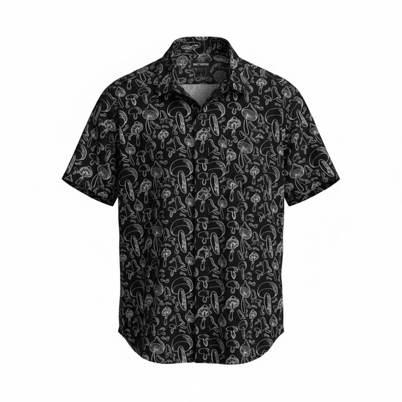 Hot Topic Other - Hot Topic Men Shirt Black White L Mushroom Short Sleeve Camp Button Up Novelty